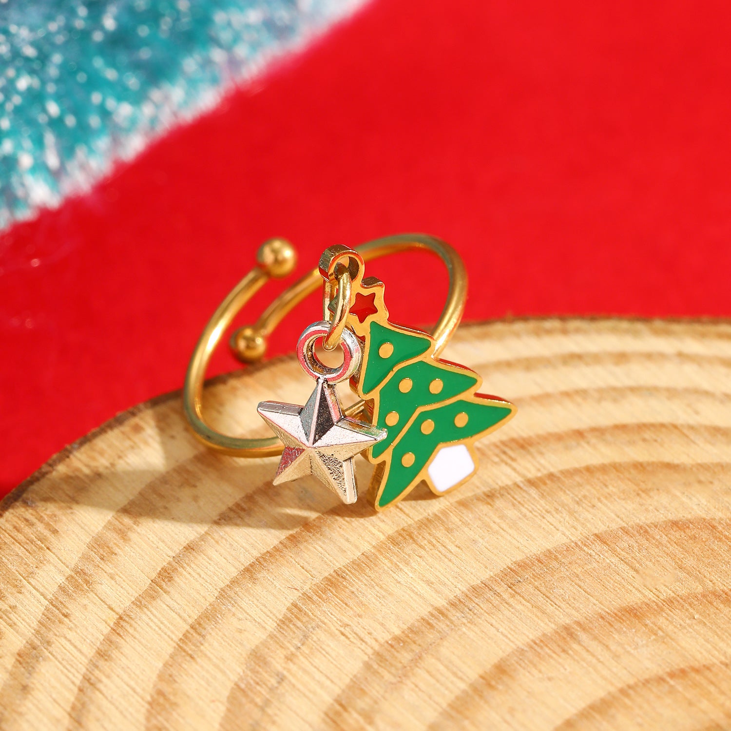 Wholesale Christmas Series Stainless Steel Open Ring Cartoon Snowman Holiday Ring